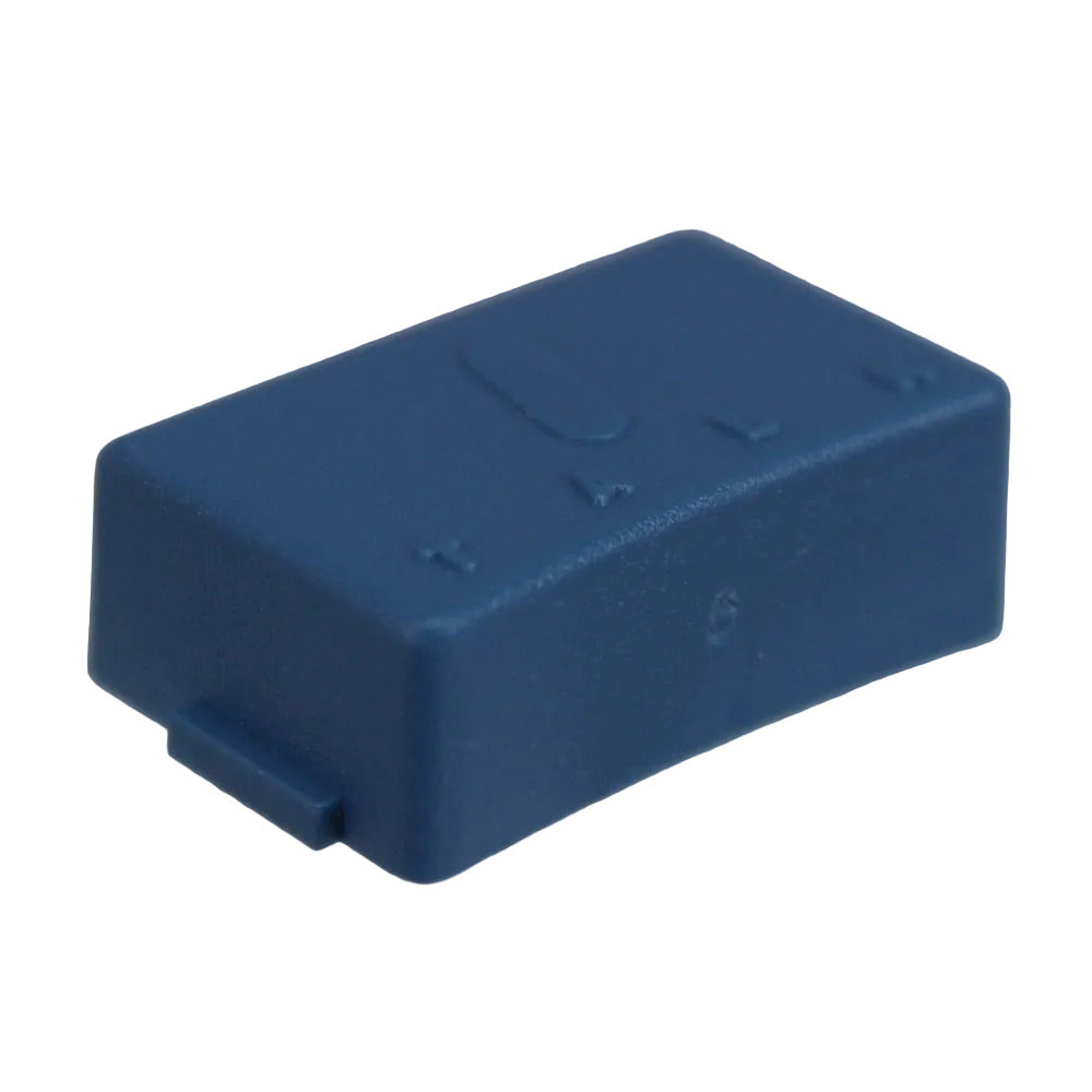 Telex RTS BP325 blue button cover with TALK I text SKU F01U298406 — Blue rectangular plastic box on a white background - angled view